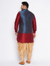 Vastramay Men's Plus Size Blue Zari Weaved Nehru Jacket With Curved Kurta Dhoti set